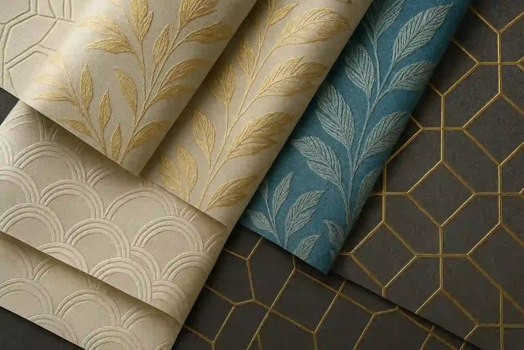 tendencias papeles pintados lujo 2025 texturas 3d metalicos