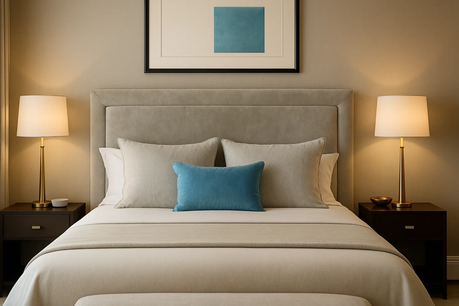 dormitorio exclusivo cabecero tapizado telas Casamance Madrid interiorismo premium