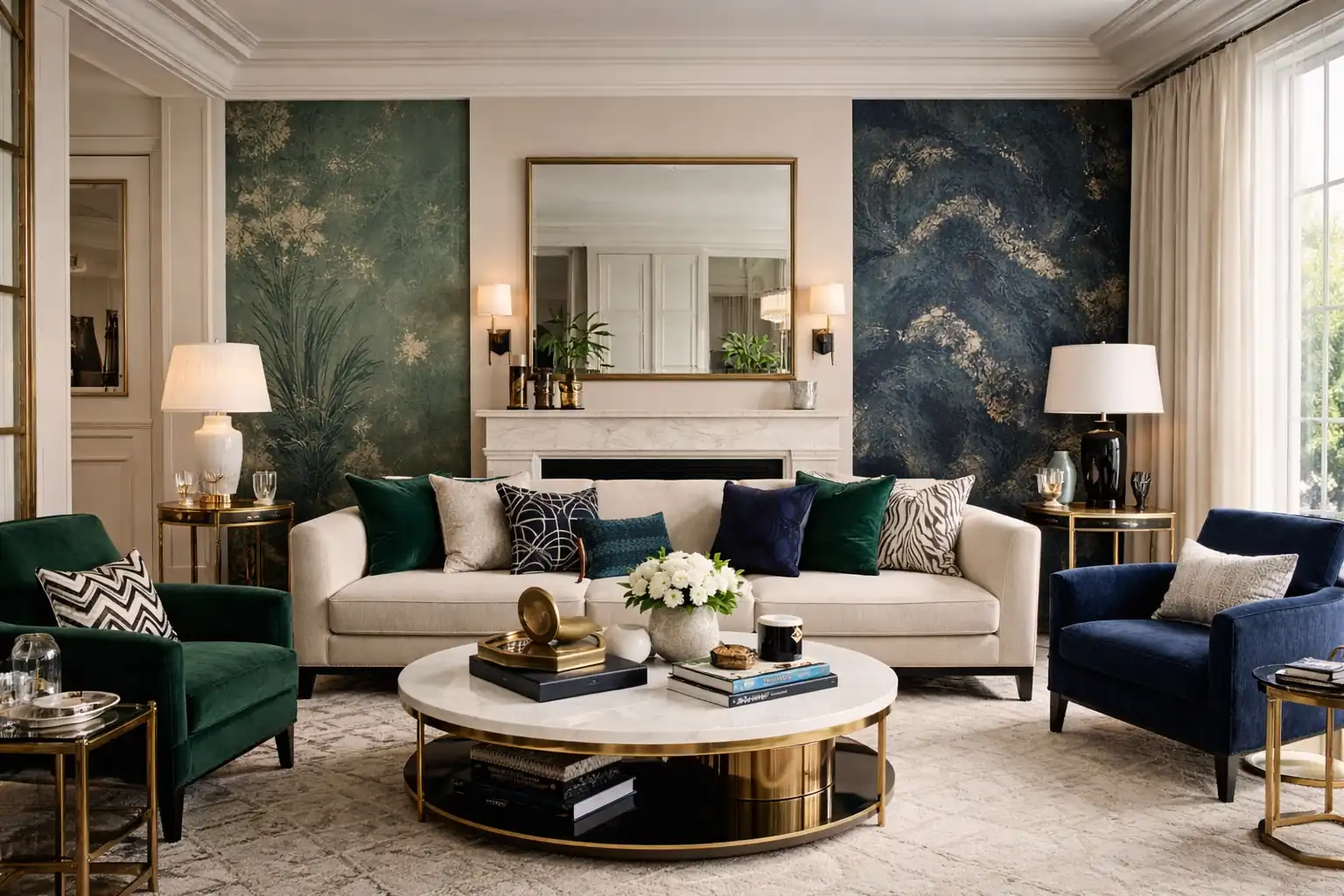 salón de lujo con maximalismo sofisticado papeles pintados exclusivos texturas premium tendencias interiorismo 2026