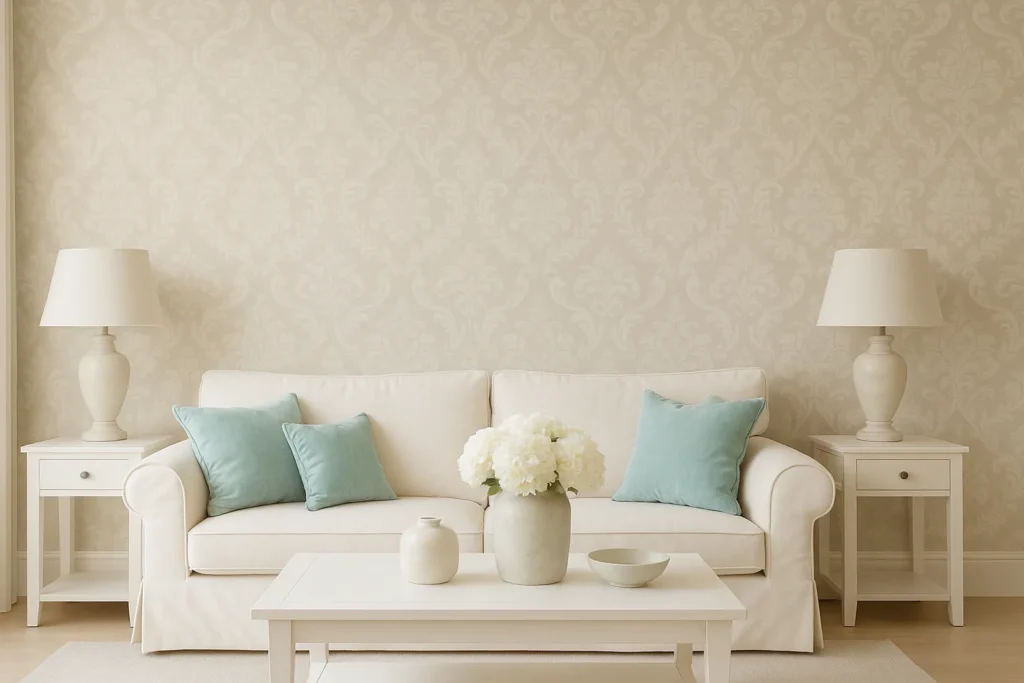 sofa-sala-de-estar-con-papel-pintado-beige
