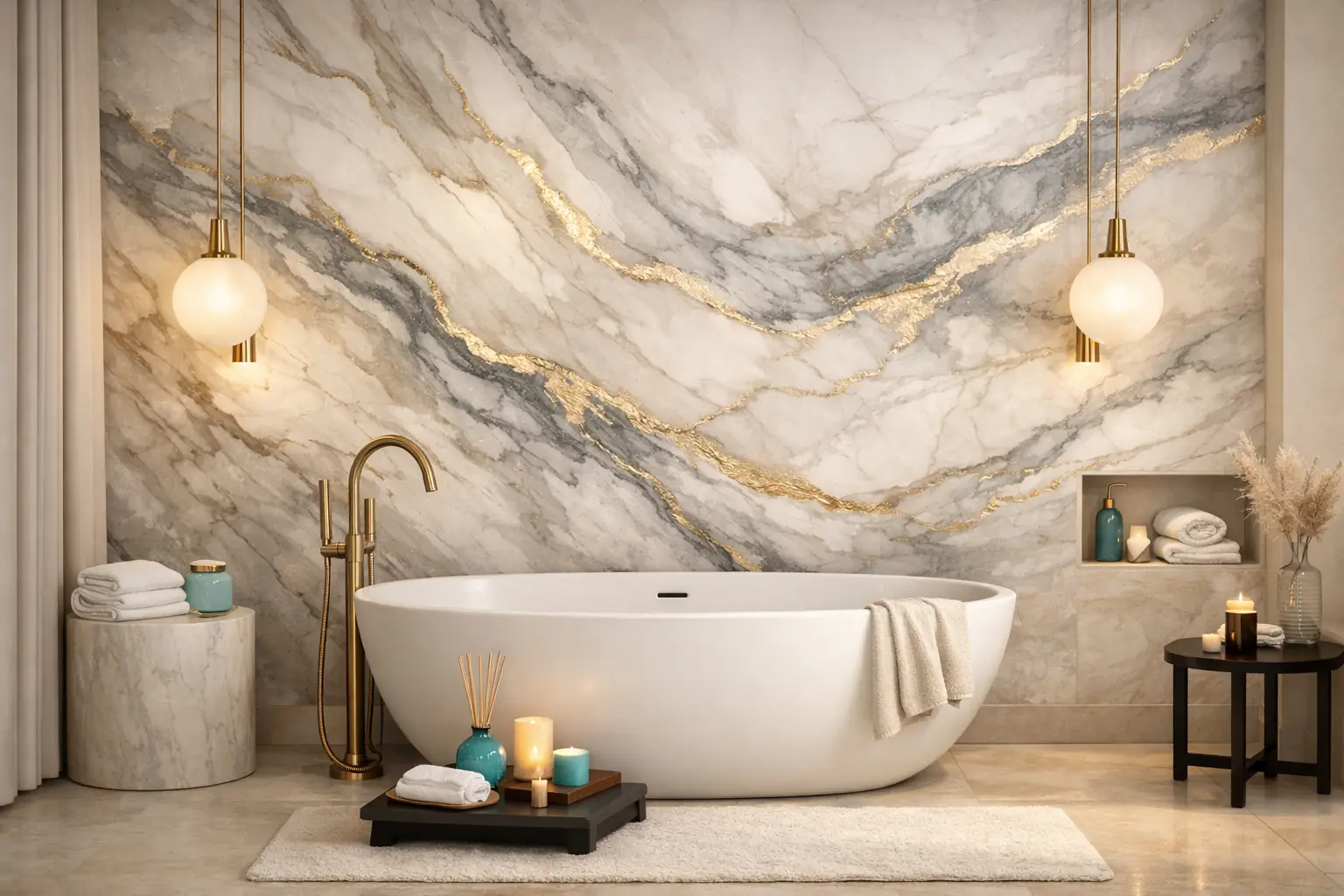 mural papel pintado efecto mármol para baño de lujo estilo spa